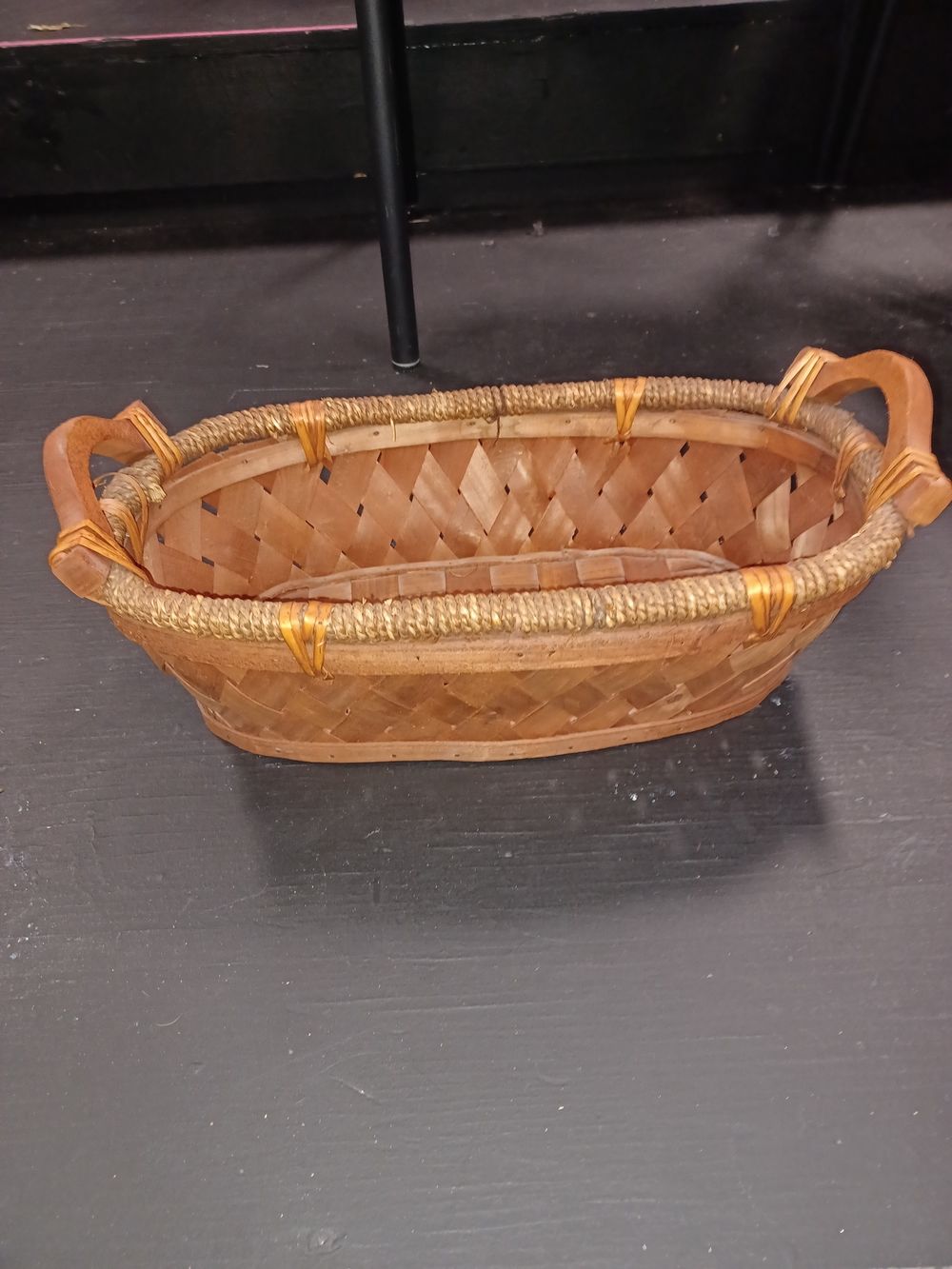 Source Unknown Woven Oval Handled Basket in Natural Brown